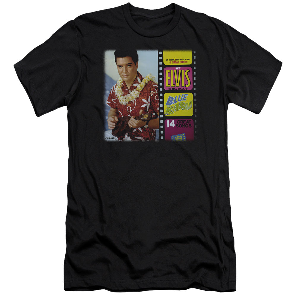 AN OFFCIALLY LICENSED ELVIS PRESLEY BLUE HAWAII ALBUM MEN'S PREMIUM SLIM FIT T-SHIRT BLACK