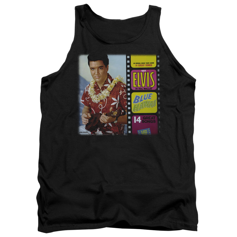 AN OFFCIALLY LICENSED ELVIS PRESLEY BLUE HAWAII ALBUM ADULT UNISEX TANK TOP BLACK