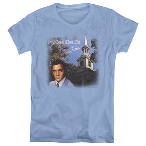 AN OFFCIALLY LICENSED ELVIS PRESLEY HOW GREAT THOU ART WOMEN'S REGULAR FIT T-SHIRT CAROLINA BLUE