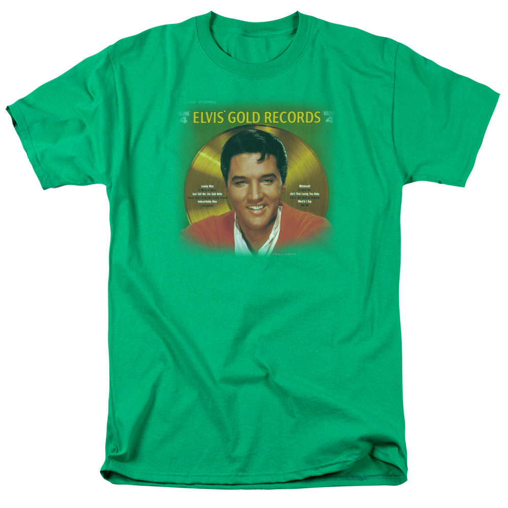 AN OFFCIALLY LICENSED ELVIS PRESLEY GOLD RECORDS MEN'S REGULAR FIT T-SHIRT KELLY GREEN