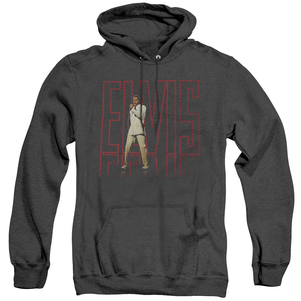 AN OFFCIALLY LICENSED ELVIS PRESLEY ELVIS 68 ALBUM ADULT UNISEX HEATHER PULLOVER HOODIE BLACK
