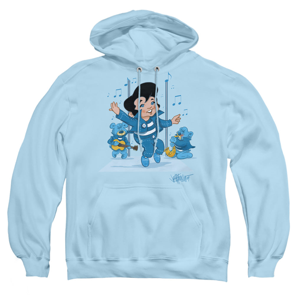 AN OFFCIALLY LICENSED ELVIS PRESLEY JAILHOUSE ROCKER ADULT UNISEX PULLOVER HOODIE LIGHT BLUE
