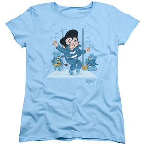 AN OFFCIALLY LICENSED ELVIS PRESLEY JAILHOUSE ROCKER WOMEN'S REGULAR FIT T-SHIRT LIGHT BLUE