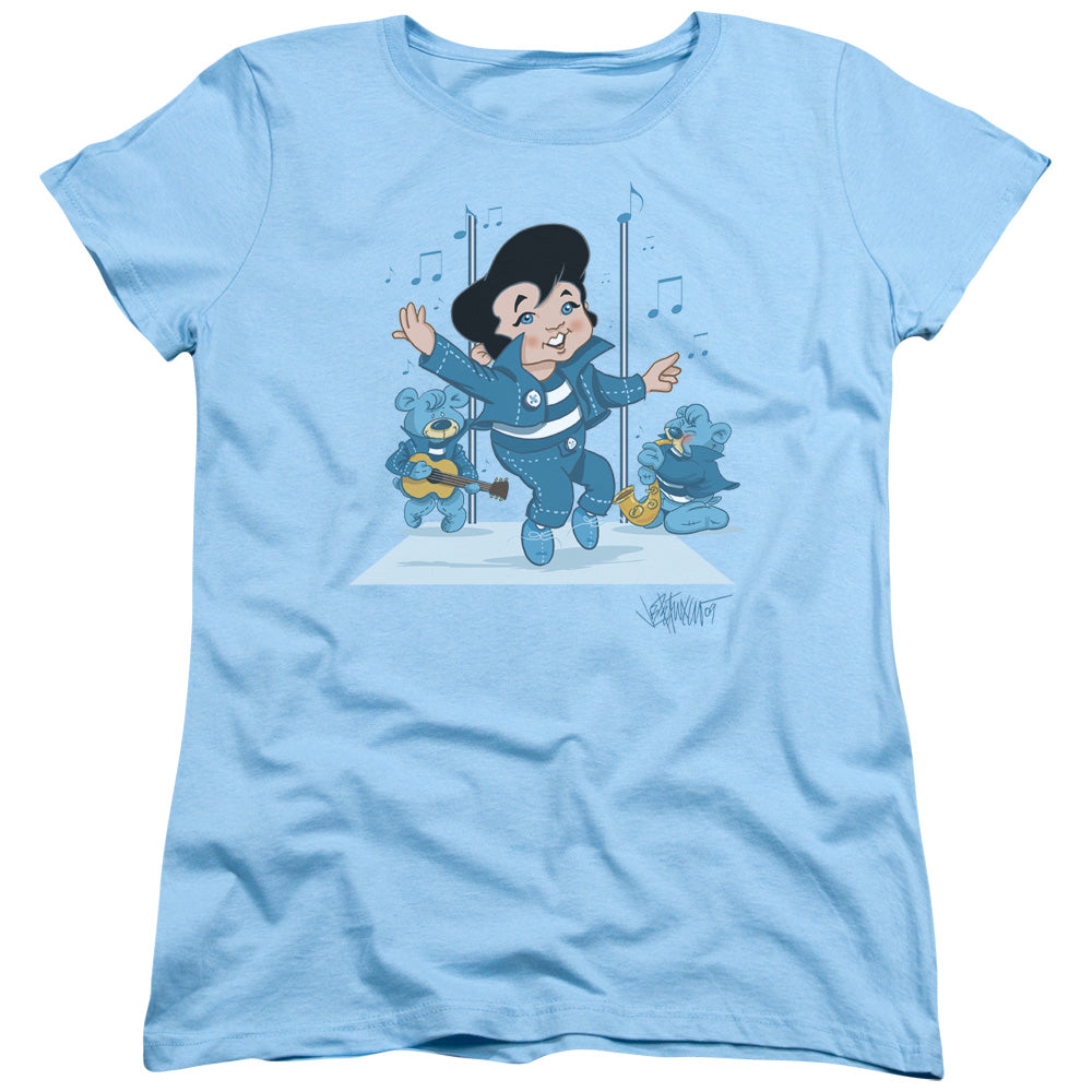 AN OFFCIALLY LICENSED ELVIS PRESLEY JAILHOUSE ROCKER WOMEN'S REGULAR FIT T-SHIRT LIGHT BLUE