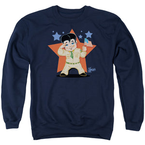 AN OFFCIALLY LICENSED ELVIS PRESLEY LIL G I ADULT UNISEX CREWNECK SWEATSHIRT NAVY