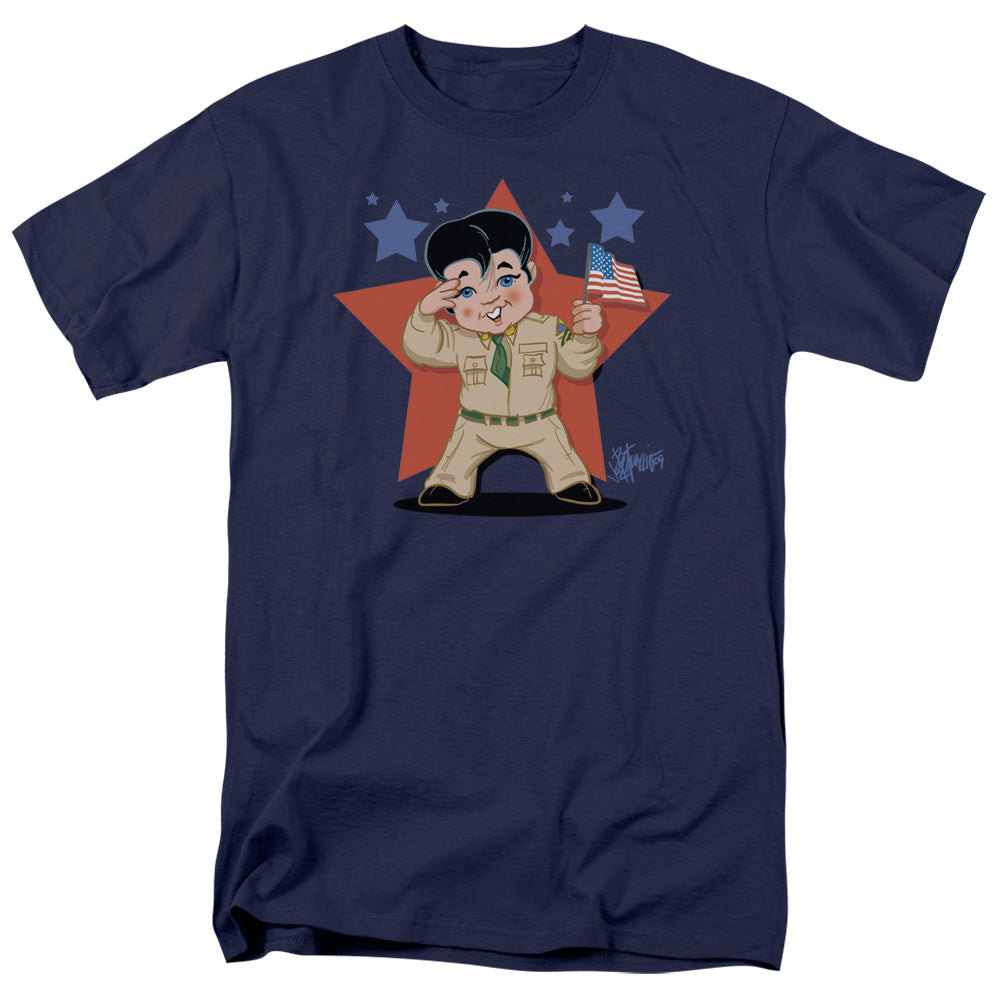 AN OFFCIALLY LICENSED ELVIS PRESLEY LIL G I MEN'S REGULAR FIT T-SHIRT NAVY
