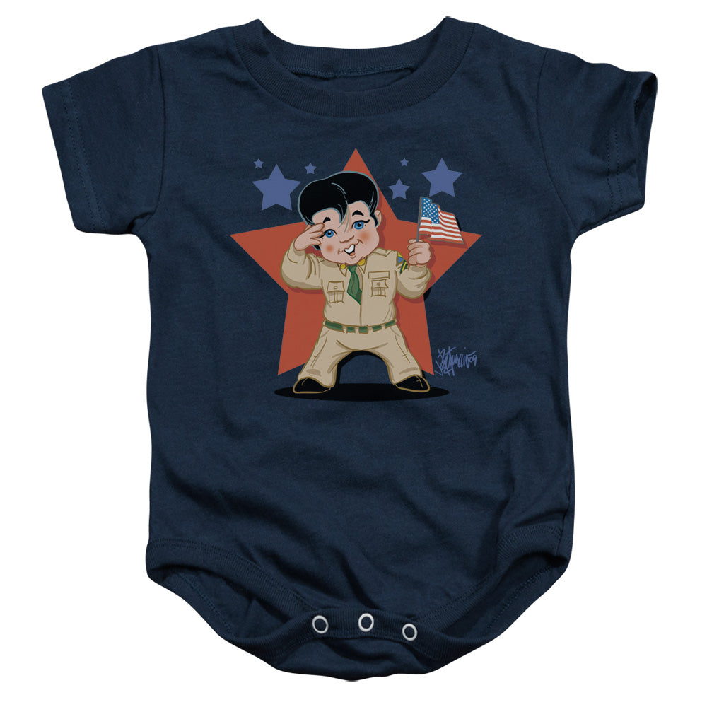 AN OFFCIALLY LICENSED ELVIS PRESLEY LIL G I BABY BODYSUIT NAVY