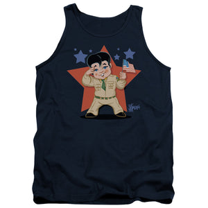 AN OFFCIALLY LICENSED ELVIS PRESLEY LIL G I ADULT UNISEX TANK TOP NAVY