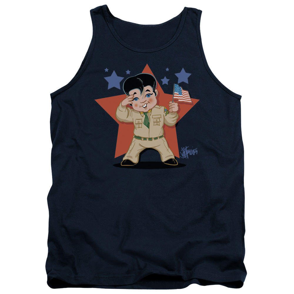 AN OFFCIALLY LICENSED ELVIS PRESLEY LIL G I ADULT UNISEX TANK TOP NAVY