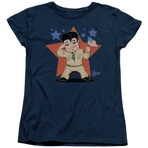 AN OFFCIALLY LICENSED ELVIS PRESLEY LIL G I WOMEN'S REGULAR FIT T-SHIRT NAVY