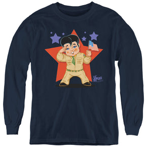 AN OFFCIALLY LICENSED ELVIS PRESLEY LIL G I YOUTH LONG SLEEVE T-SHIRT NAVY