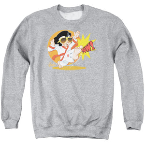 AN OFFCIALLY LICENSED ELVIS PRESLEY KARATE KING ADULT UNISEX CREWNECK SWEATSHIRT ATHLETIC HEATHER
