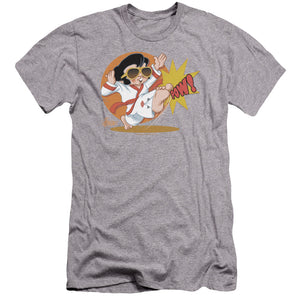 AN OFFCIALLY LICENSED ELVIS PRESLEY KARATE KING MEN'S PREMIUM SLIM FIT T-SHIRT ATHLETIC HEATHER