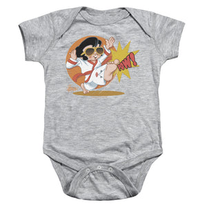 AN OFFCIALLY LICENSED ELVIS PRESLEY KARATE KING BABY BODYSUIT ATHLETIC HEATHER