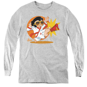 AN OFFCIALLY LICENSED ELVIS PRESLEY KARATE KING YOUTH LONG SLEEVE T-SHIRT ATHLETIC HEATHER
