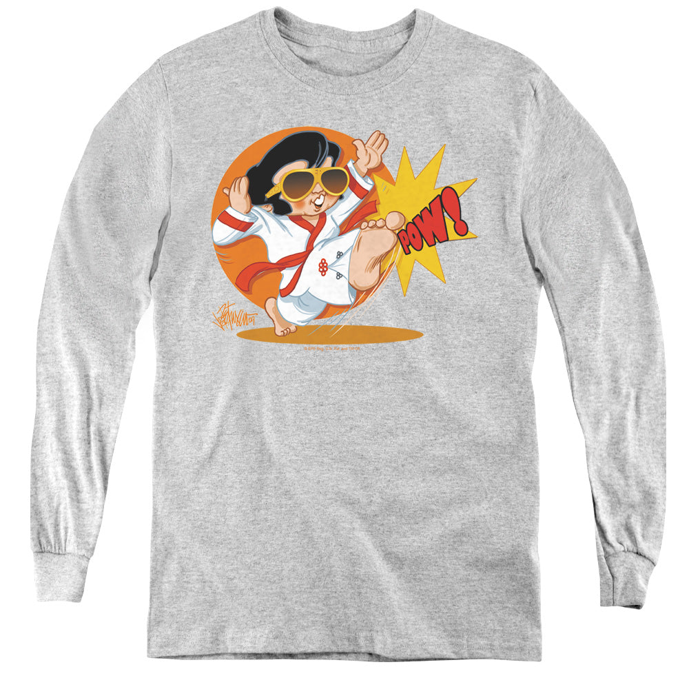 AN OFFCIALLY LICENSED ELVIS PRESLEY KARATE KING YOUTH LONG SLEEVE T-SHIRT ATHLETIC HEATHER