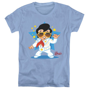 AN OFFCIALLY LICENSED ELVIS PRESLEY JUMPSUIT WOMEN'S REGULAR FIT T-SHIRT CAROLINA BLUE