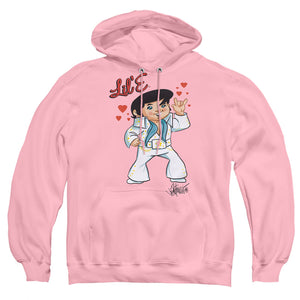 AN OFFCIALLY LICENSED ELVIS PRESLEY LIL E ADULT UNISEX PULLOVER HOODIE PINK