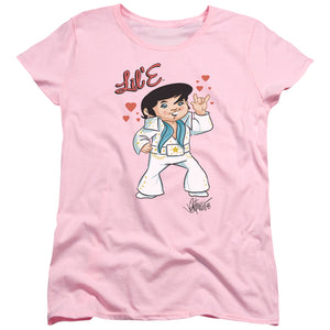 AN OFFCIALLY LICENSED ELVIS PRESLEY LIL E WOMEN'S REGULAR FIT T-SHIRT PINK
