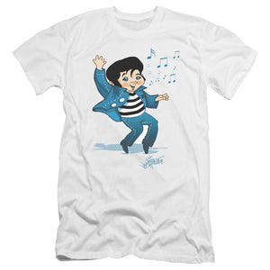 AN OFFCIALLY LICENSED ELVIS PRESLEY LIL JAILBIRD MEN'S PREMIUM SLIM FIT T-SHIRT WHITE
