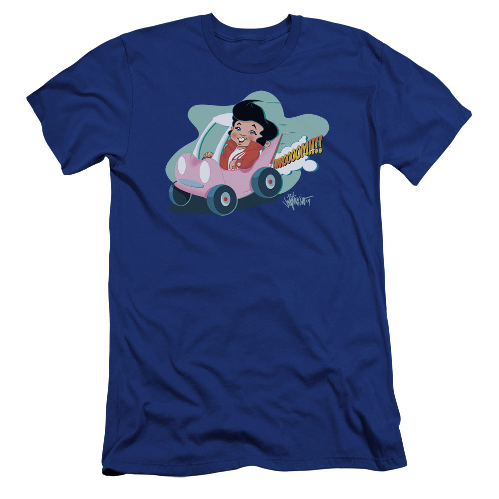 AN OFFCIALLY LICENSED ELVIS PRESLEY SPEEDWAY MEN'S PREMIUM SLIM FIT T-SHIRT ROYAL
