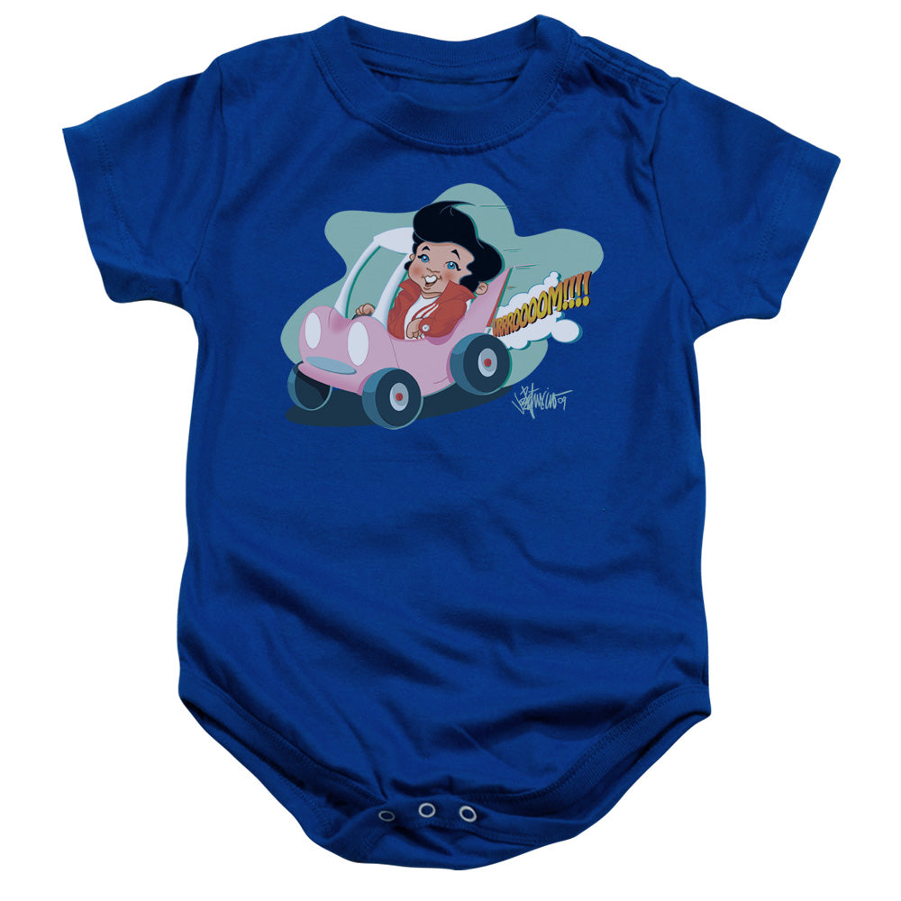 AN OFFCIALLY LICENSED ELVIS PRESLEY SPEEDWAY BABY BODYSUIT ROYAL