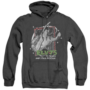 AN OFFCIALLY LICENSED ELVIS PRESLEY STILL ROCKIN ADULT UNISEX HEATHER PULLOVER HOODIE BLACK