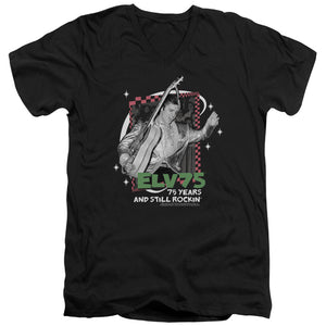 AN OFFCIALLY LICENSED ELVIS PRESLEY STILL ROCKIN MEN'S V-NECK T-SHIRT BLACK