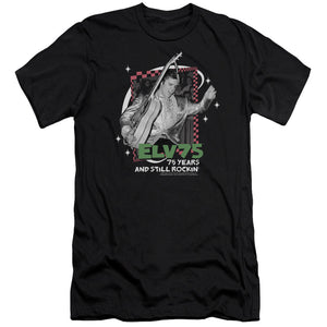 AN OFFCIALLY LICENSED ELVIS PRESLEY STILL ROCKIN MEN'S PREMIUM SLIM FIT T-SHIRT BLACK