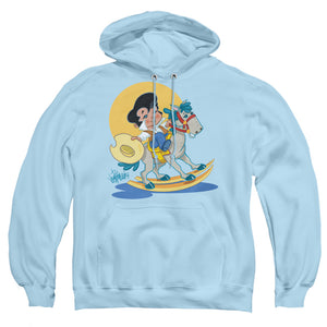 AN OFFCIALLY LICENSED ELVIS PRESLEY YIP E ADULT UNISEX PULLOVER HOODIE LIGHT BLUE