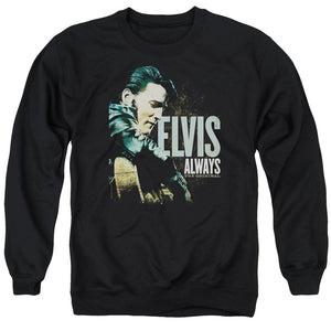 AN OFFCIALLY LICENSED ELVIS PRESLEY ALWAYS THE ORIGINAL ADULT UNISEX CREWNECK SWEATSHIRT BLACK