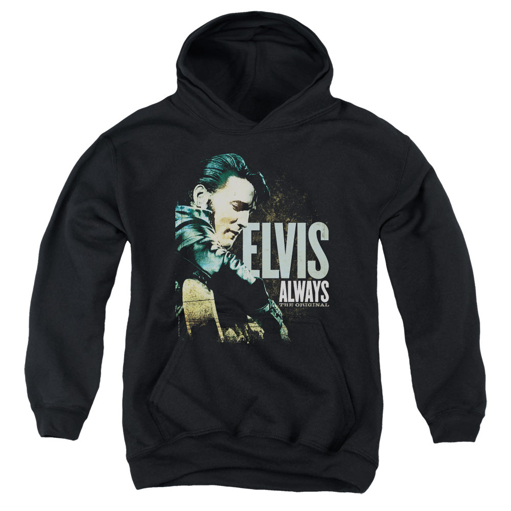 AN OFFCIALLY LICENSED ELVIS PRESLEY ALWAYS THE ORIGINAL YOUTH HOODIE BLACK