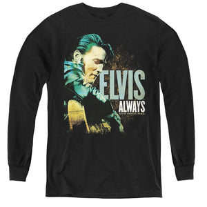AN OFFCIALLY LICENSED ELVIS PRESLEY ALWAYS THE ORIGINAL YOUTH LONG SLEEVE T-SHIRT BLACK