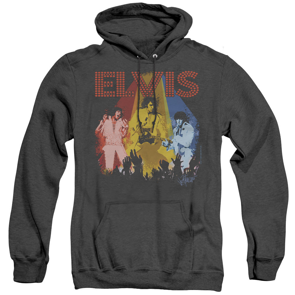 AN OFFCIALLY LICENSED ELVIS PRESLEY VEGAS REMEMBERED ADULT UNISEX HEATHER PULLOVER HOODIE BLACK