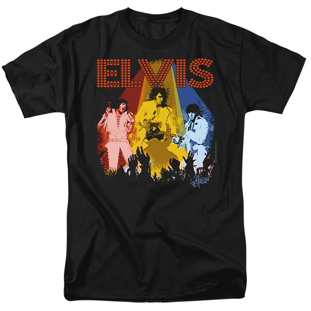 AN OFFCIALLY LICENSED ELVIS PRESLEY VEGAS REMEMBERED MEN'S REGULAR FIT T-SHIRT BLACK
