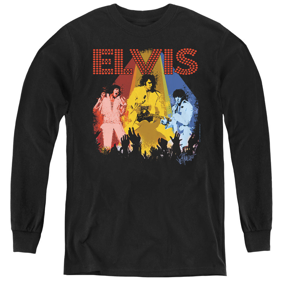 AN OFFCIALLY LICENSED ELVIS PRESLEY VEGAS REMEMBERED YOUTH LONG SLEEVE T-SHIRT BLACK