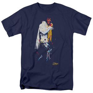 AN OFFCIALLY LICENSED ELVIS PRESLEY YELLOW SCARF MEN'S REGULAR FIT T-SHIRT NAVY