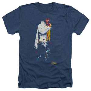 AN OFFCIALLY LICENSED ELVIS PRESLEY YELLOW SCARF MEN'S HEATHER T-SHIRT NAVY