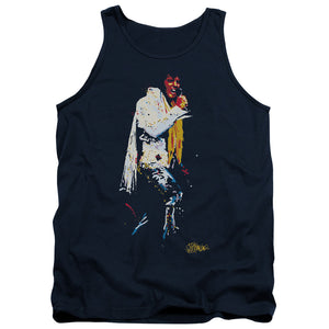 AN OFFCIALLY LICENSED ELVIS PRESLEY YELLOW SCARF ADULT UNISEX TANK TOP NAVY