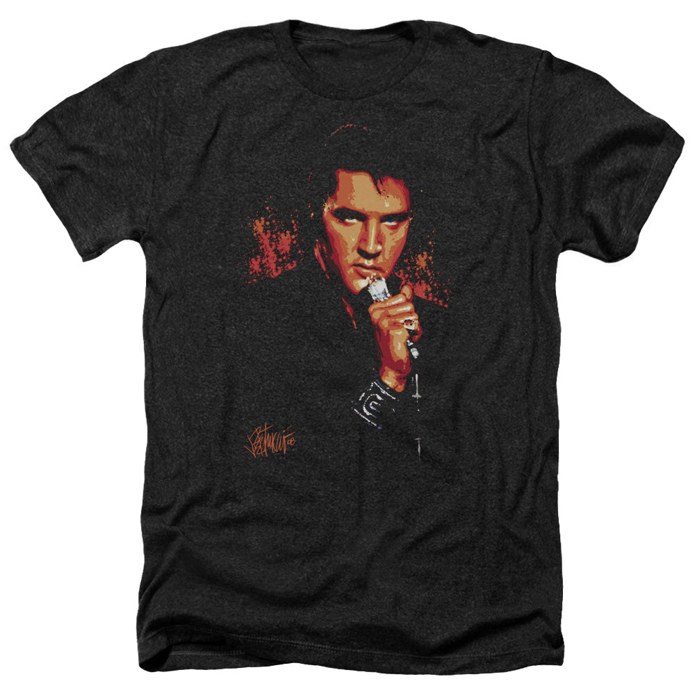 AN OFFCIALLY LICENSED ELVIS PRESLEY TROUBLE MEN'S HEATHER T-SHIRT CHARCOAL