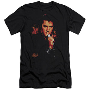 AN OFFCIALLY LICENSED ELVIS PRESLEY TROUBLE MEN'S PREMIUM SLIM FIT T-SHIRT BLACK