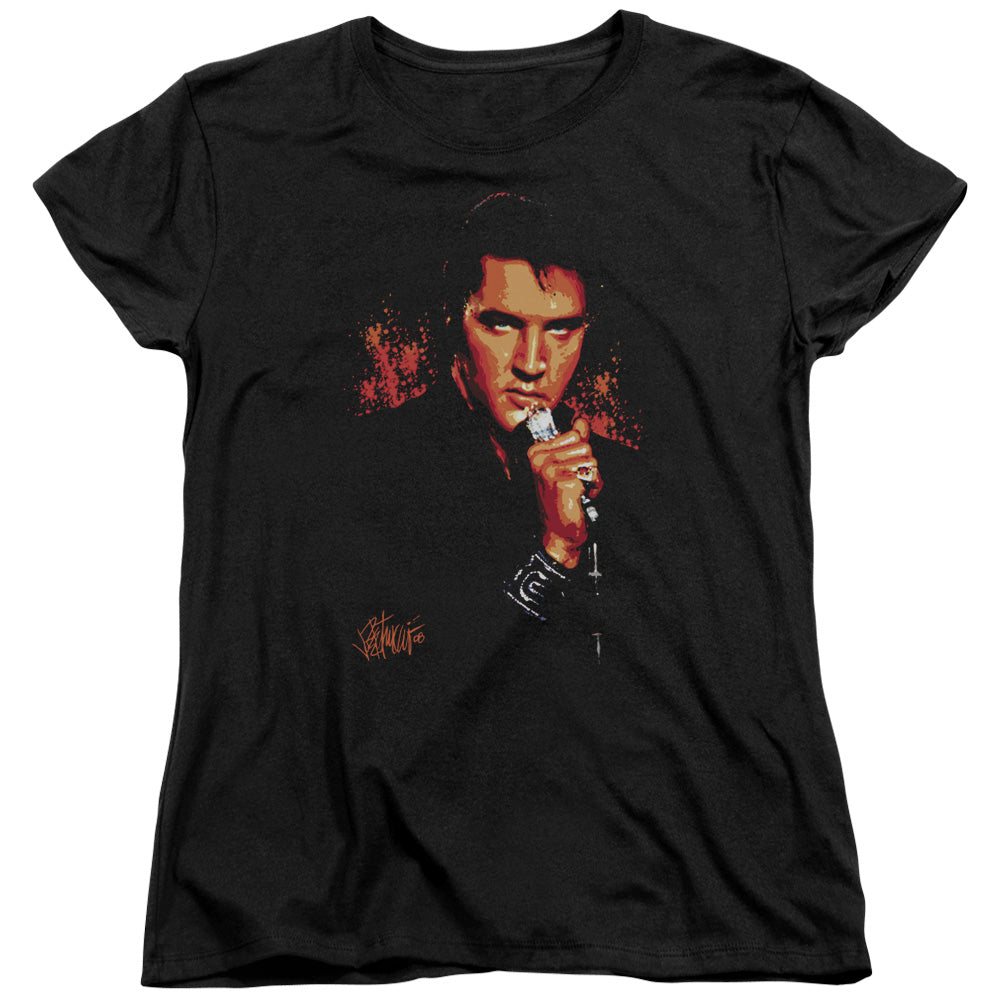 AN OFFCIALLY LICENSED ELVIS PRESLEY TROUBLE WOMEN'S REGULAR FIT T-SHIRT BLACK