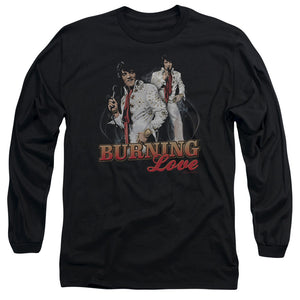 AN OFFCIALLY LICENSED ELVIS PRESLEY BURNING LOVE MEN'S LONG SLEEVE T-SHIRT BLACK