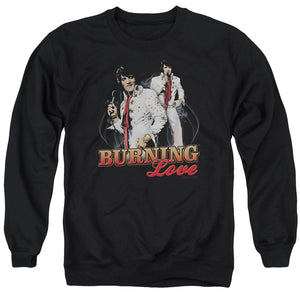 AN OFFCIALLY LICENSED ELVIS PRESLEY BURNING LOVE ADULT UNISEX CREWNECK SWEATSHIRT BLACK