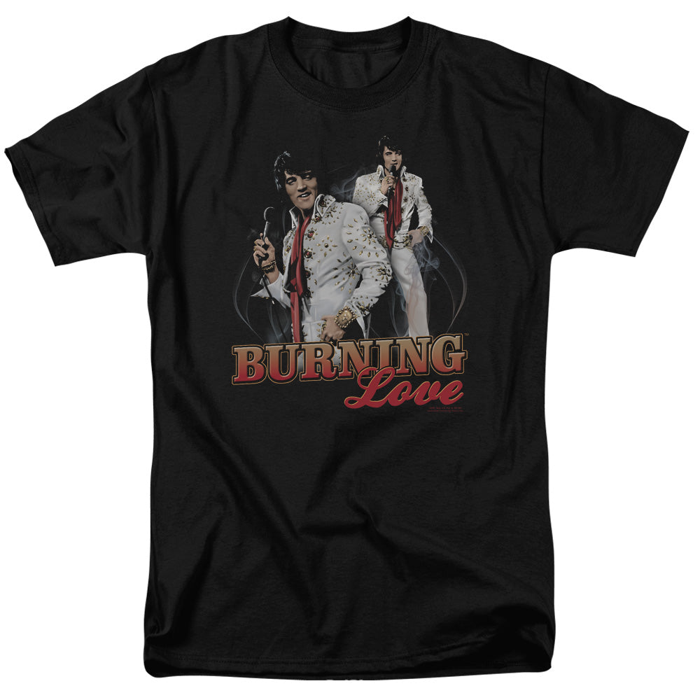 AN OFFCIALLY LICENSED ELVIS PRESLEY BURNING LOVE MEN'S REGULAR FIT T-SHIRT BLACK