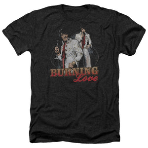 AN OFFCIALLY LICENSED ELVIS PRESLEY BURNING LOVE MEN'S HEATHER T-SHIRT CHARCOAL