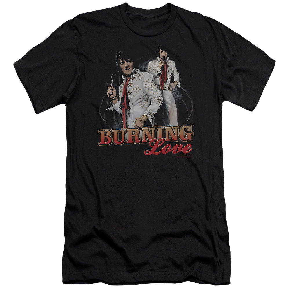 AN OFFCIALLY LICENSED ELVIS PRESLEY BURNING LOVE MEN'S PREMIUM SLIM FIT T-SHIRT BLACK