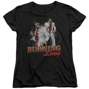 AN OFFCIALLY LICENSED ELVIS PRESLEY BURNING LOVE WOMEN'S REGULAR FIT T-SHIRT BLACK