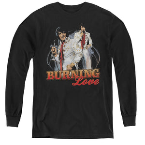 AN OFFCIALLY LICENSED ELVIS PRESLEY BURNING LOVE YOUTH LONG SLEEVE T-SHIRT BLACK