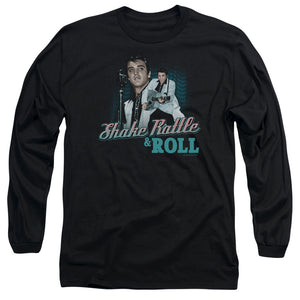 AN OFFCIALLY LICENSED ELVIS PRESLEY SHAKE RATTLE & ROLL MEN'S LONG SLEEVE T-SHIRT BLACK